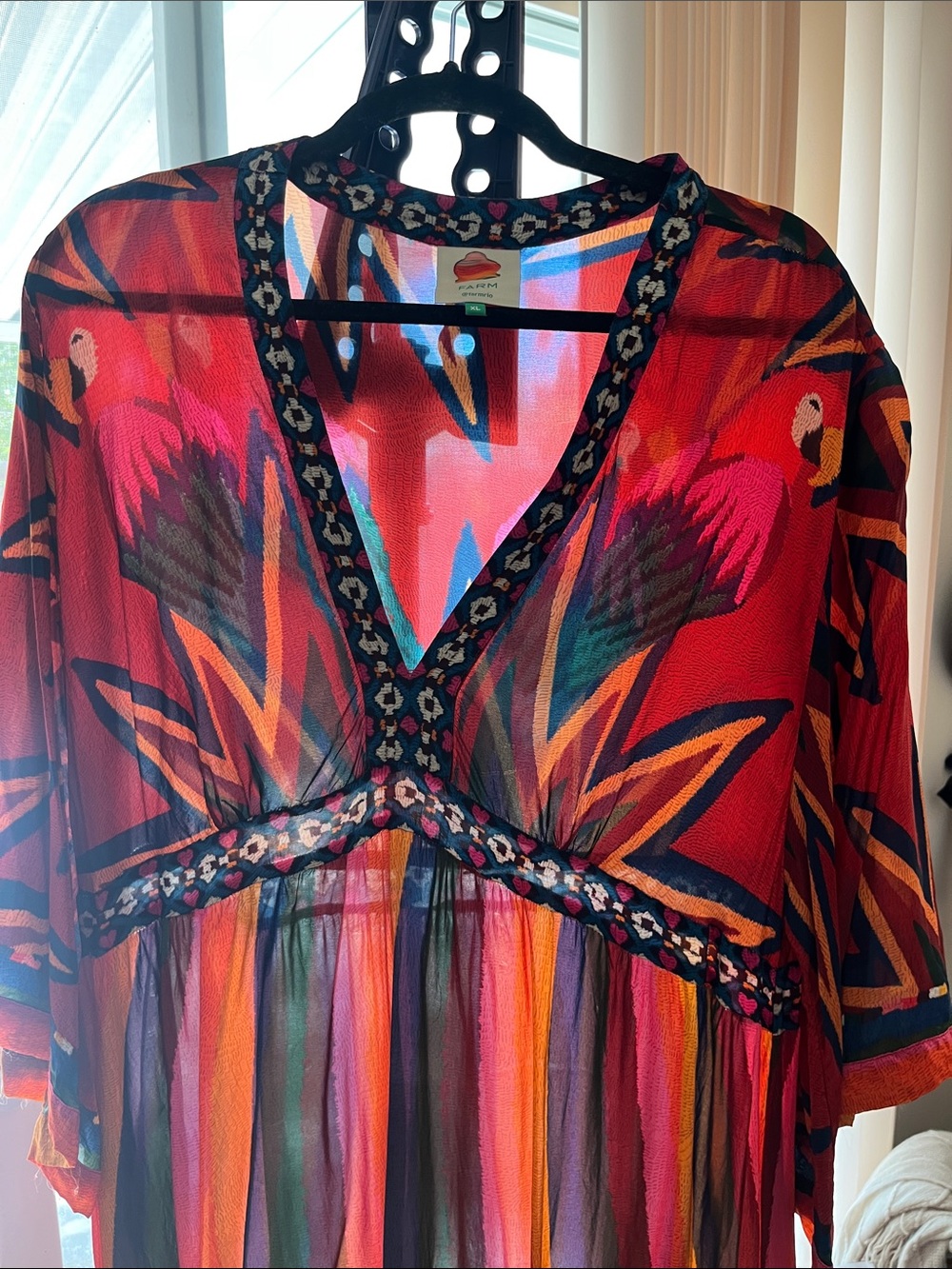 Farm Rio Bright Red & Multicolor Bohemian V-Neck Maxi Dress - Picture 8 of 15
